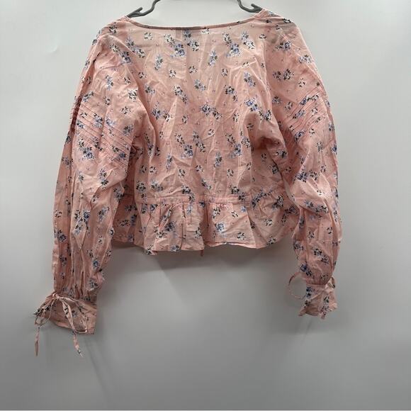 ASOS Design Pink Floral Print Button Up Pleated Long Sleeve Peasant Top Size 6 - Picture 4 of 9